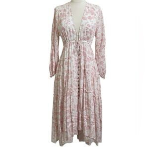 New FREE PEOPLE Pappiet Midi Dress in a "Femme Combo" pink/ivory floral print.